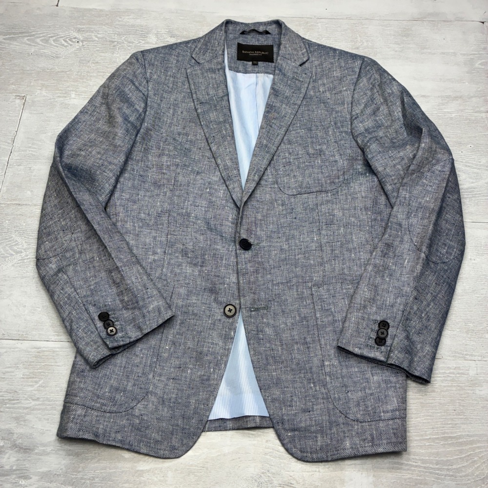 Banana Republic Blazer Mens 38S Blue Linen Tailored Fit Sport Coat 402018-00